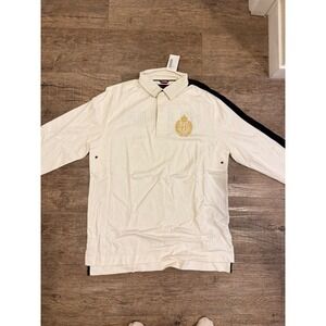 VTG Tommy Hilfiger Racing LS Rugby Shirt Mens Medium White Gold Crest